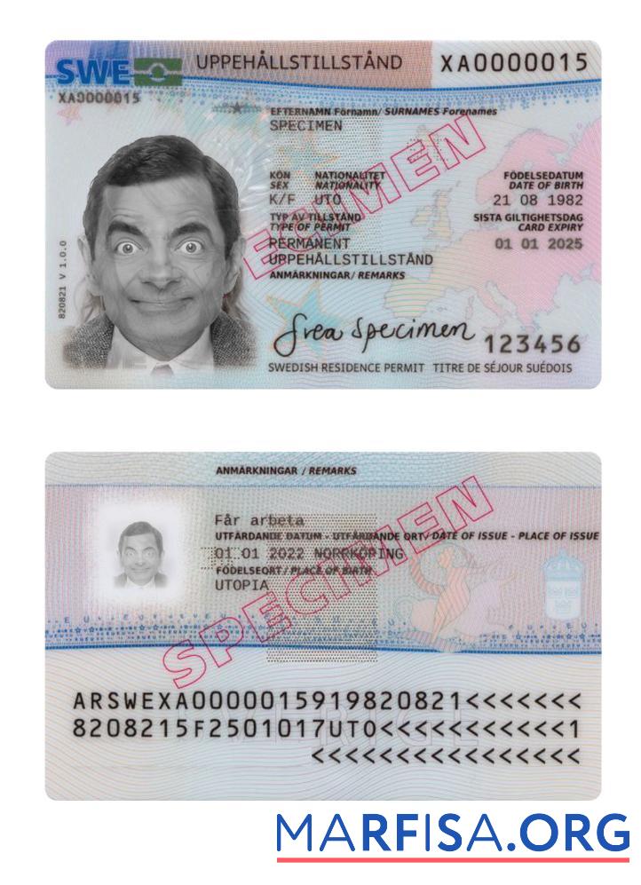 Blank Sweden residence permit 2022 present sample